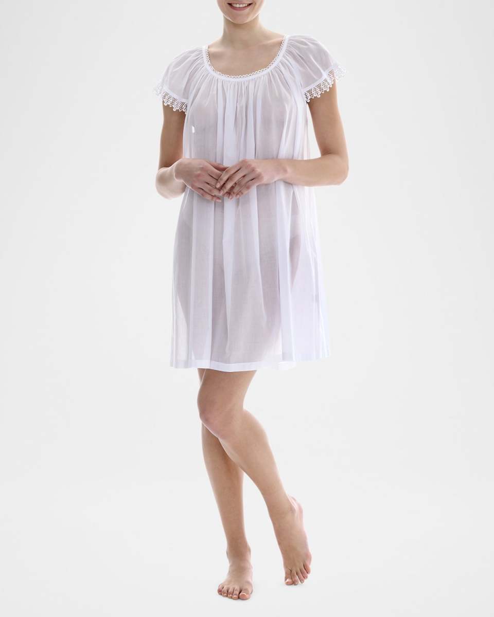 Sissi-2 Ruched Lace-Trim Cotton Babydoll